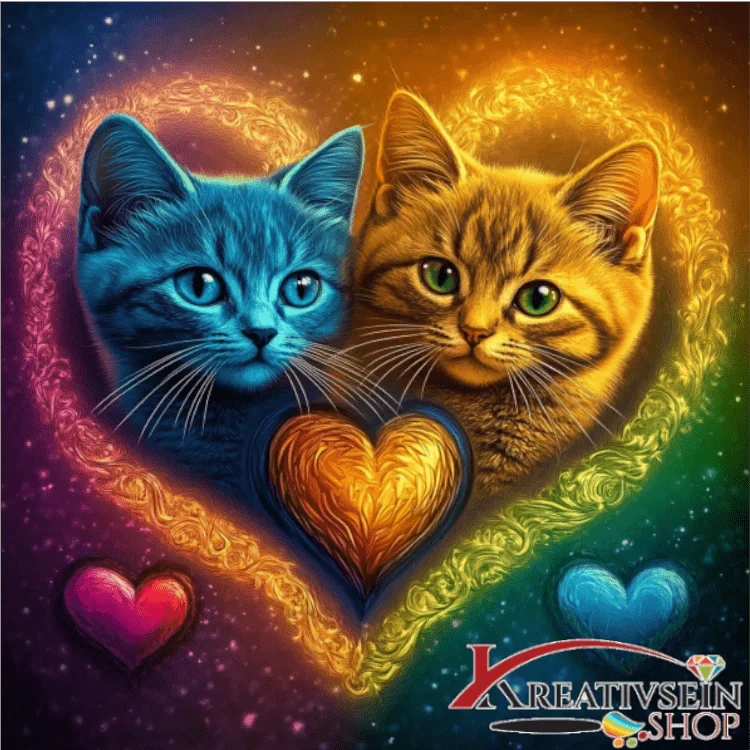 2 Katzen im Herz - Malen nach Zahlen