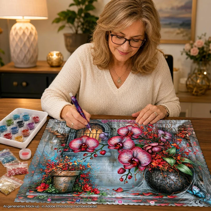 5D Diamond Painting – Crimson Orchid Sanctuary