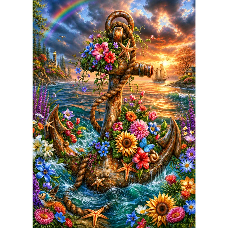 5D Diamond Painting – Anker der Meeresblüten