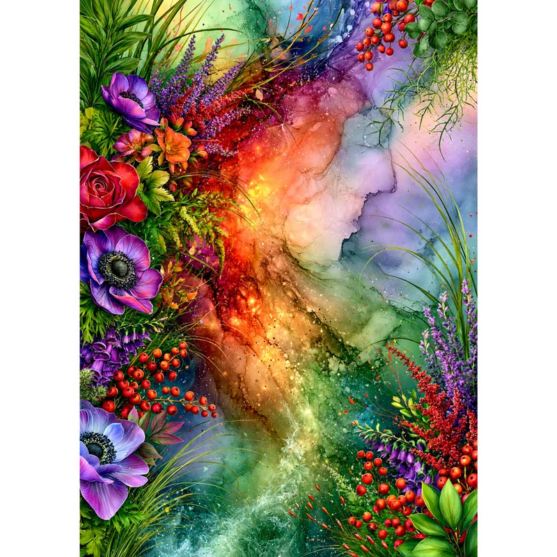 5D Diamond Painting – Farbenstrom der Blütenmagie