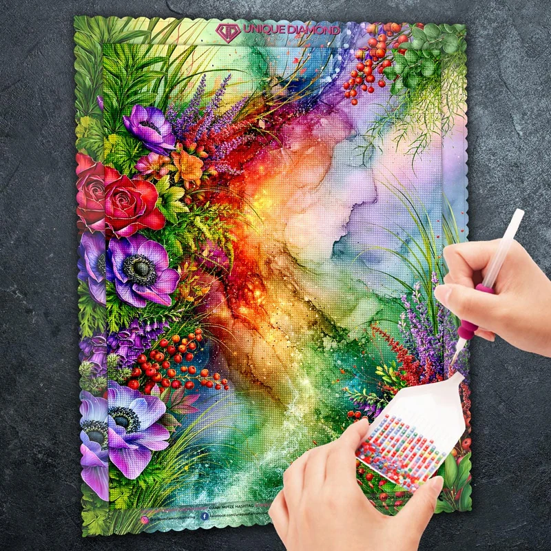 5D Diamond Painting – Farbenstrom der Blütenmagie