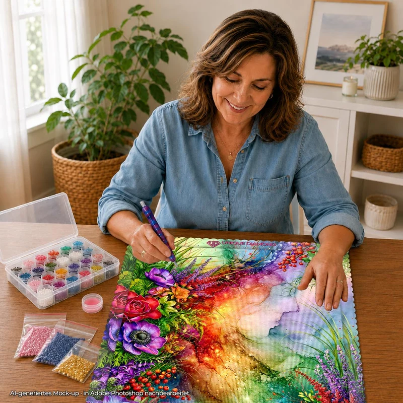 5D Diamond Painting – Farbenstrom der Blütenmagie