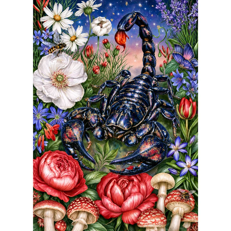 5D Diamond Painting – Mystischer Skorpion im Blütenreich