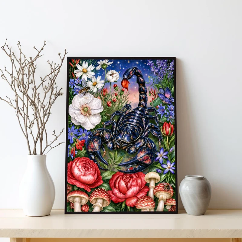5D Diamond Painting – Mystischer Skorpion im Blütenreich