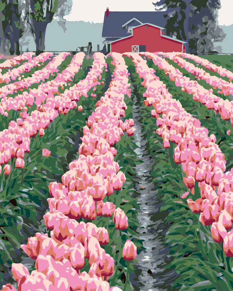 Diamond painting - ROSA TULPEN AN DER SCHEUNE (DENNIS FRATES)