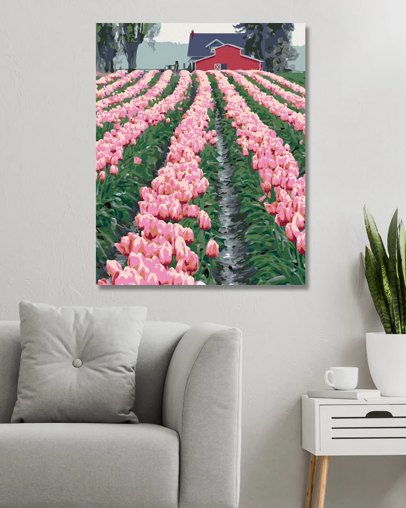 Diamond painting - ROSA TULPEN AN DER SCHEUNE (DENNIS FRATES)