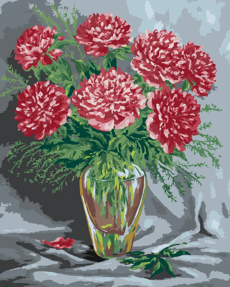 Diamond painting - ROSA PFINGSTROSEN IN EINER GLASVASE