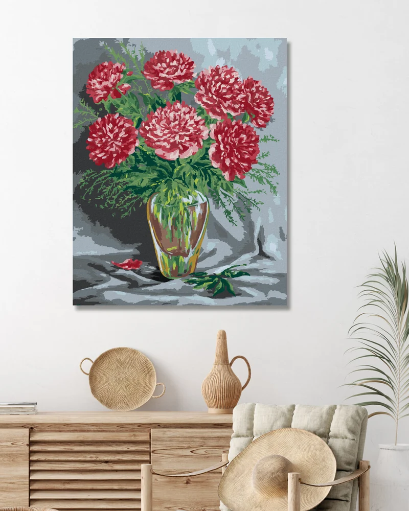 Diamond painting - ROSA PFINGSTROSEN IN EINER GLASVASE