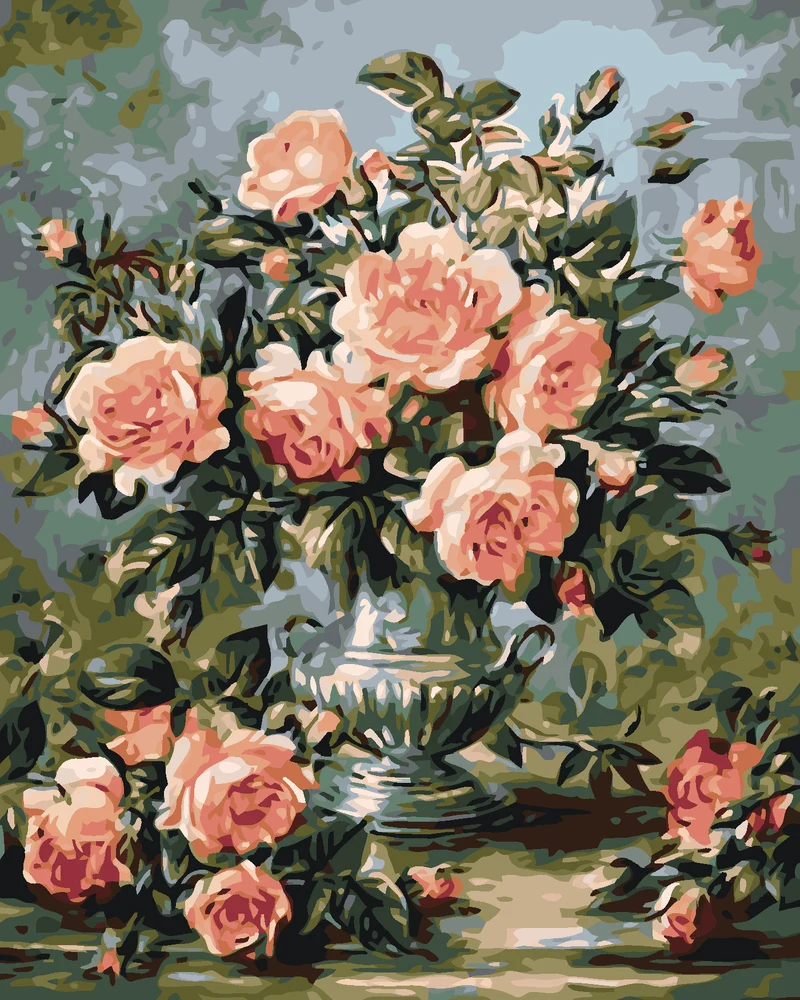 Diamond painting - ROSA ROSE IN EINER SILBERNEN VASE