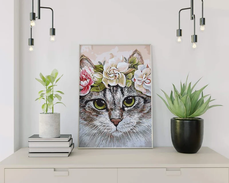 Malen nach Zahlen Katze mit Blumen