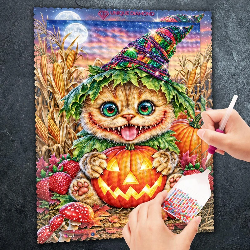 5D Diamond Painting – Kürbisgrinsen im Mondschein