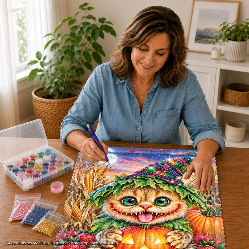 5D Diamond Painting – Kürbisgrinsen im Mondschein