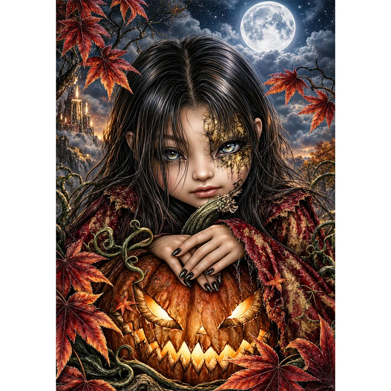 5D Diamond Painting – Hüterin der Kürbisnacht