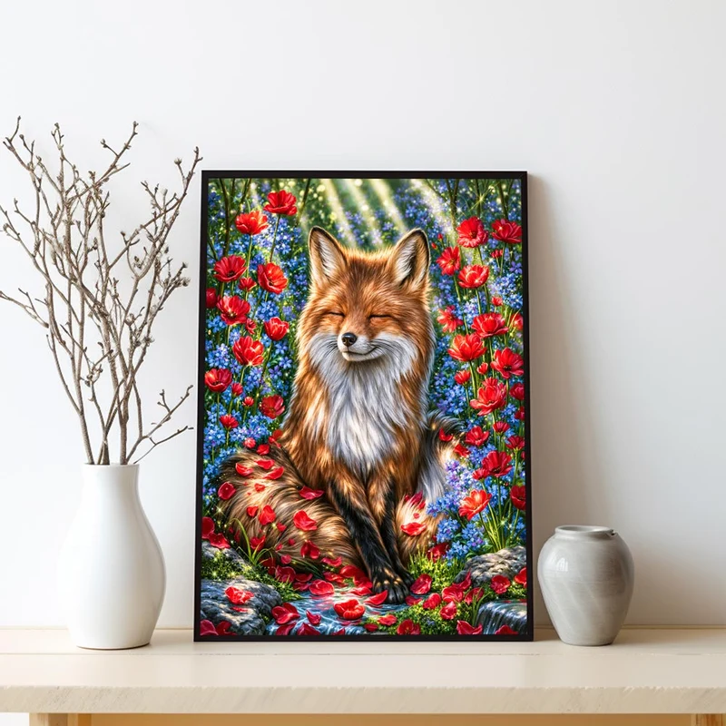 5D Diamond Painting – Traumfuchs im Blütenlicht