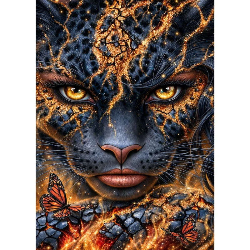 5D Diamond Painting – Goldene Seelenkraft der Wildkatze