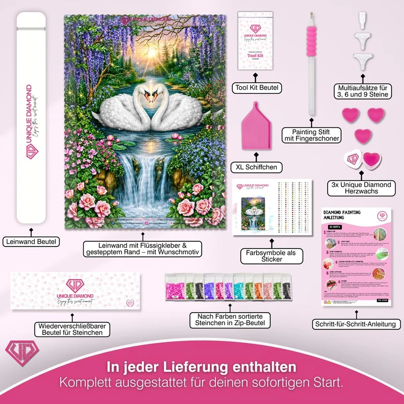 5D Diamond Painting – Schwanenliebe am Wasserfall