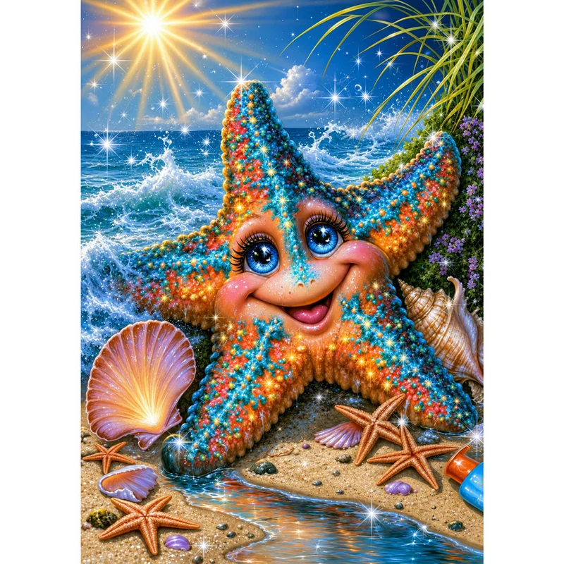 5D Diamond Painting – Funkelnder Seestern am Sonnenstrand