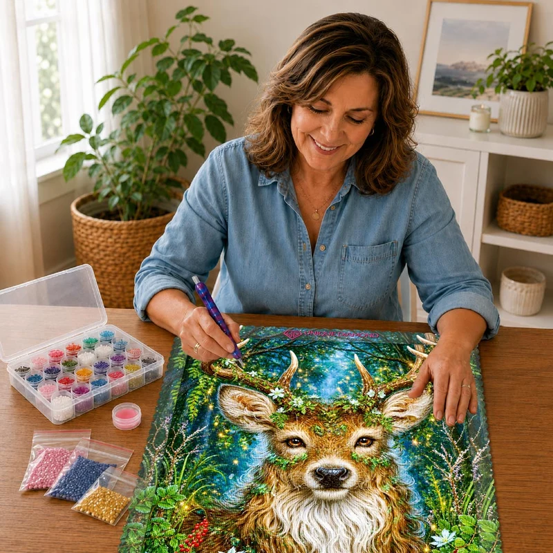5D Diamond Painting – Mystischer Hirsch im Zauberwald