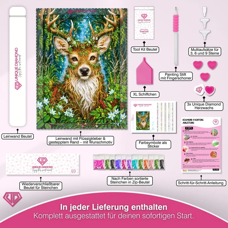 5D Diamond Painting – Mystischer Hirsch im Zauberwald