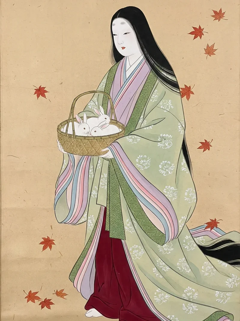 Diamond Painting Weiße Kaninchen im Herbstkorb Japan