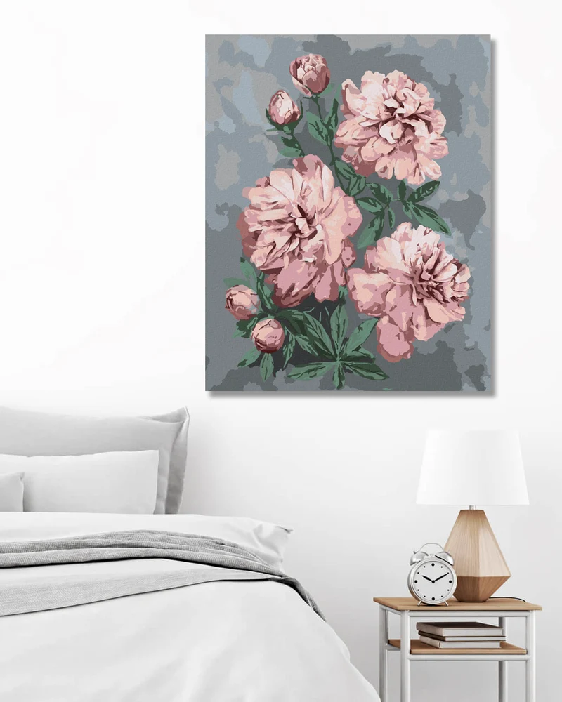 Diamond painting - ROSA PFINGSTROSEN AUF ABSTRAKTEM HINTERGRUND