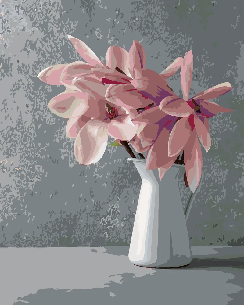 Diamond painting - ROSA MAGNOLIEN IN WEISSER KERAMIKVASE