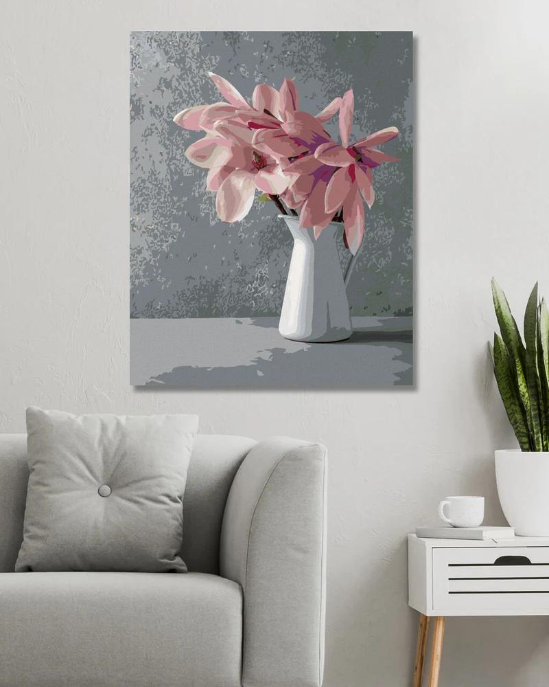 Diamond painting - ROSA MAGNOLIEN IN WEISSER KERAMIKVASE