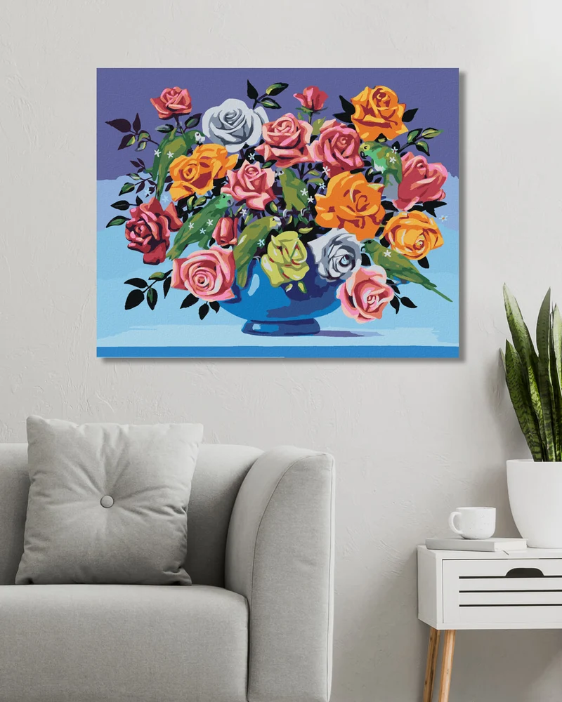 Diamond painting - ROSEN IN EINER VASE UND PAPAGEIEN (D. RUSTY RUST)