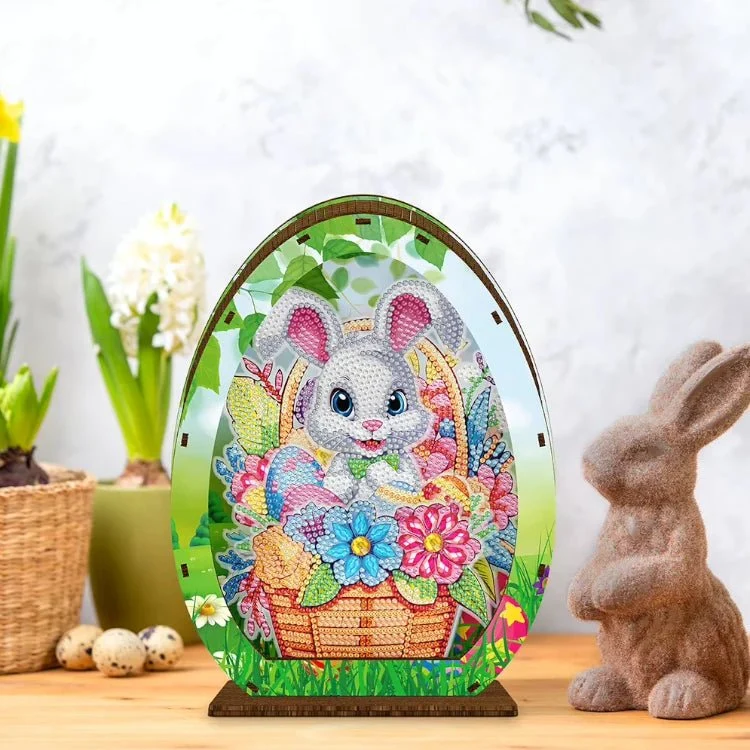 Osterhase mit Blumen und Osterei Aufsteller 3D mit LED - Diamond Painting
