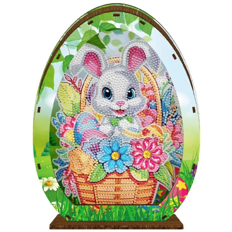Osterhase mit Blumen und Osterei Aufsteller 3D mit LED - Diamond Painting