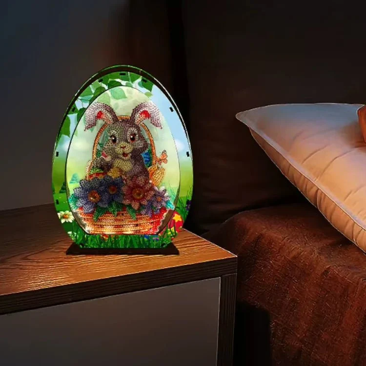 Osterhase mit Blumen und Osterei Aufsteller 3D mit LED - Diamond Painting