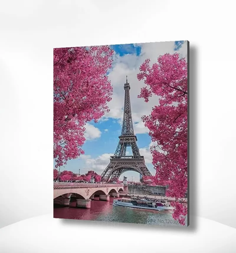 Malen nach Zahlen Paris mit rosa Bäumen