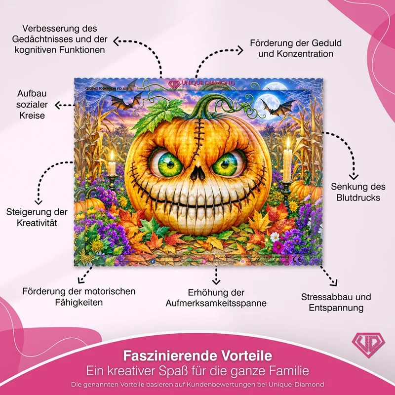 5D Diamond Painting – Kürbisgrinsen im Halloween-Zaubergarten