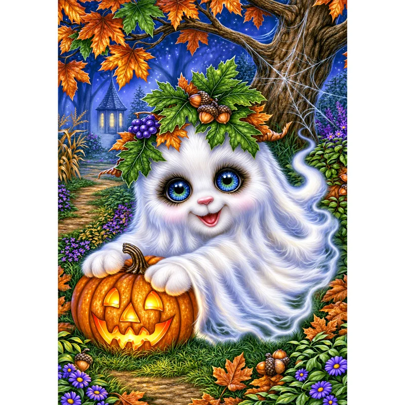 5D Diamond Painting – Kleiner Herbstgeist mit Kürbislicht