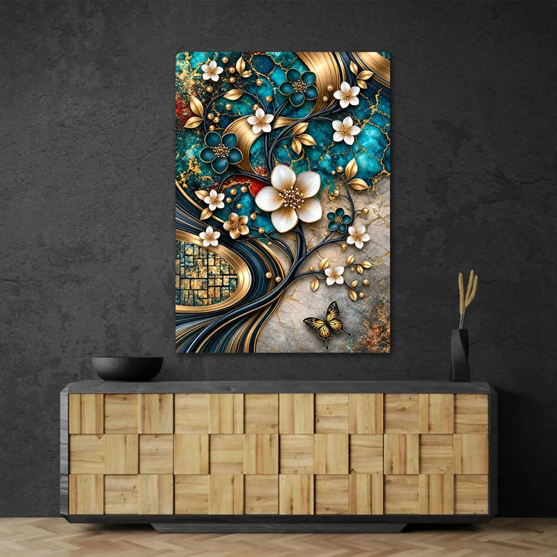 5D Diamond Painting – Blütentanz in Türkis & Gold