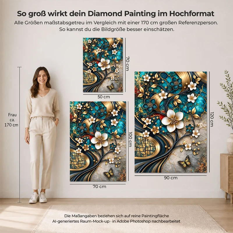 5D Diamond Painting – Blütentanz in Türkis & Gold