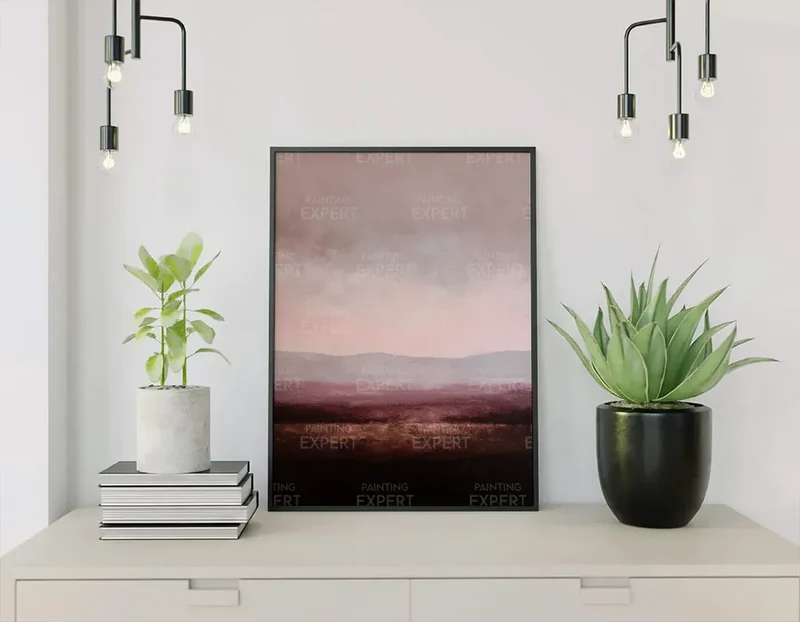 Malen nach Zahlen Abstrakte minimalistische Landschaft in Lila, Taupe und Bordeauxrot