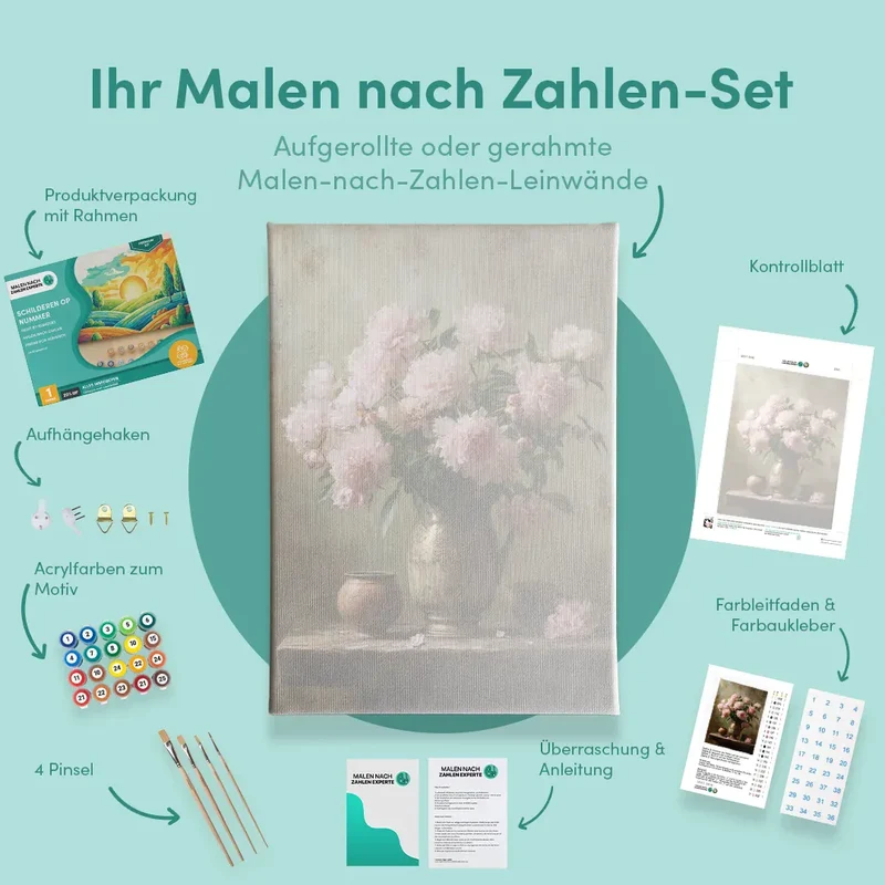 Malen nach Zahlen Brocante Rosa Pfingstrosen