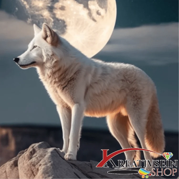 Weisser Wolf mit Mond - Malen nach Zahlen