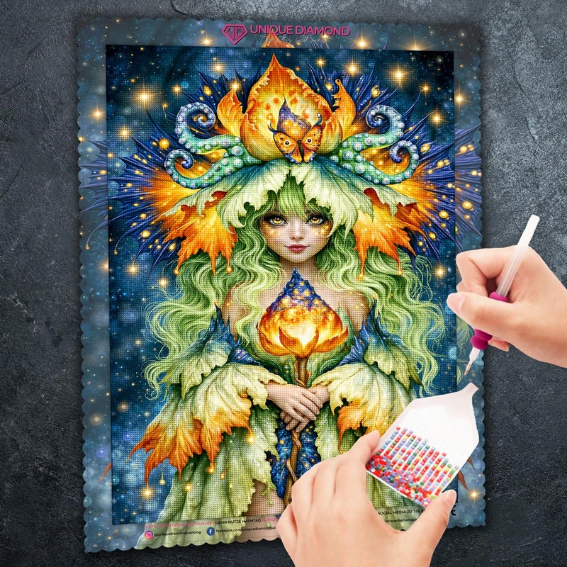 5D Diamond Painting – Blütenhüterin des Sternenlichts