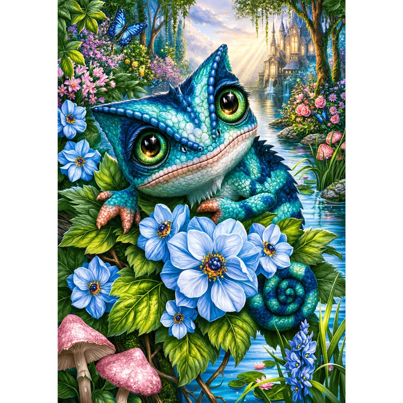 5D Diamond Painting – Zauberchamäleon am Märchensee