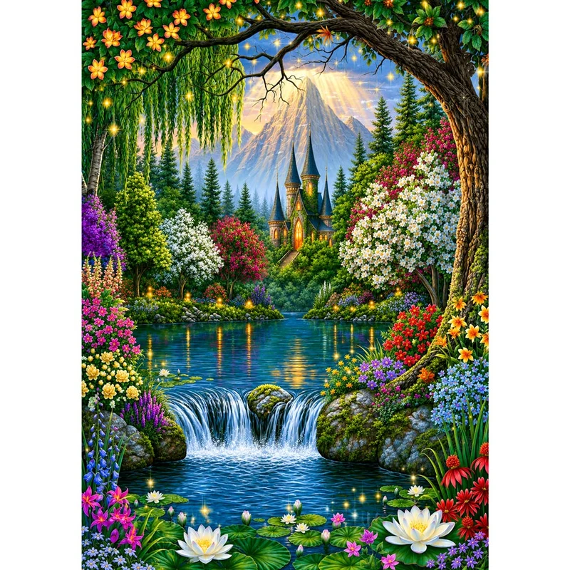5D Diamond Painting – Zauberschloss am Kristallsee