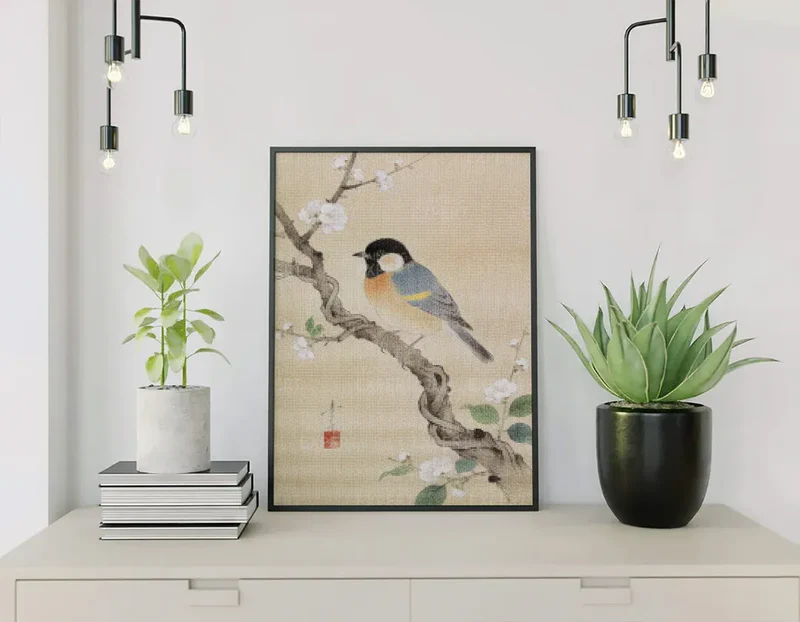 Diamond Painting Kohlmeisen auf einem blühenden Zweig von Ohara Koson Japan
