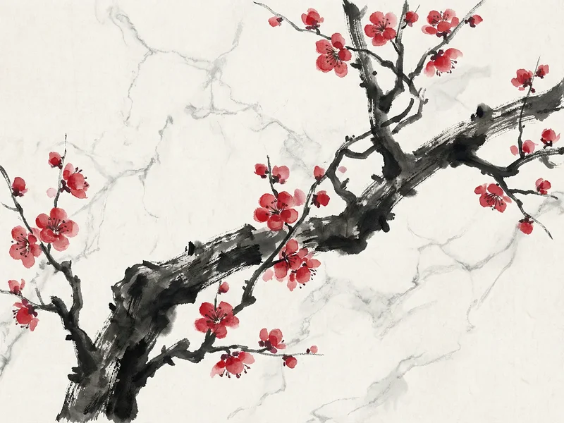 Diamond Painting Tintenzweig mit roter Blüte Japan