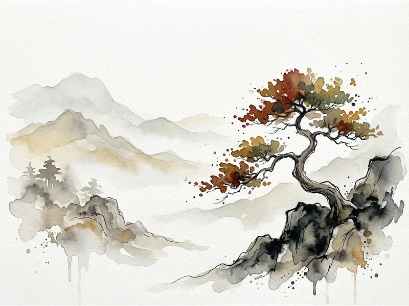 Diamond Painting Einsamer Baum in einer Berglandschaft Japan