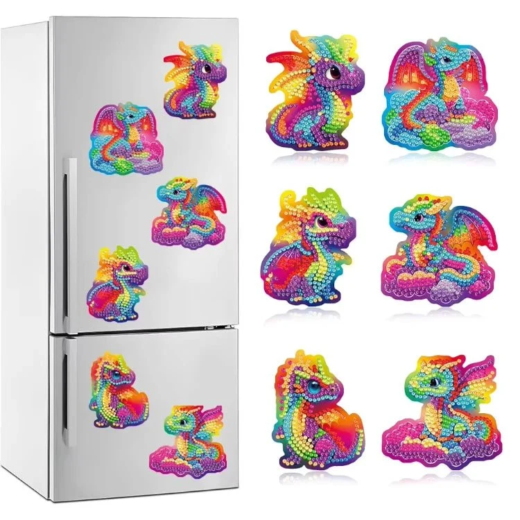 6 x bunte Drachen Magnet - Diamond Painting
