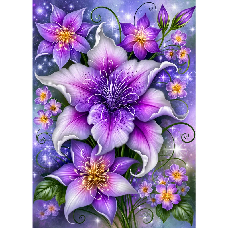 5D Diamond Painting – Violette Blütensinfonie