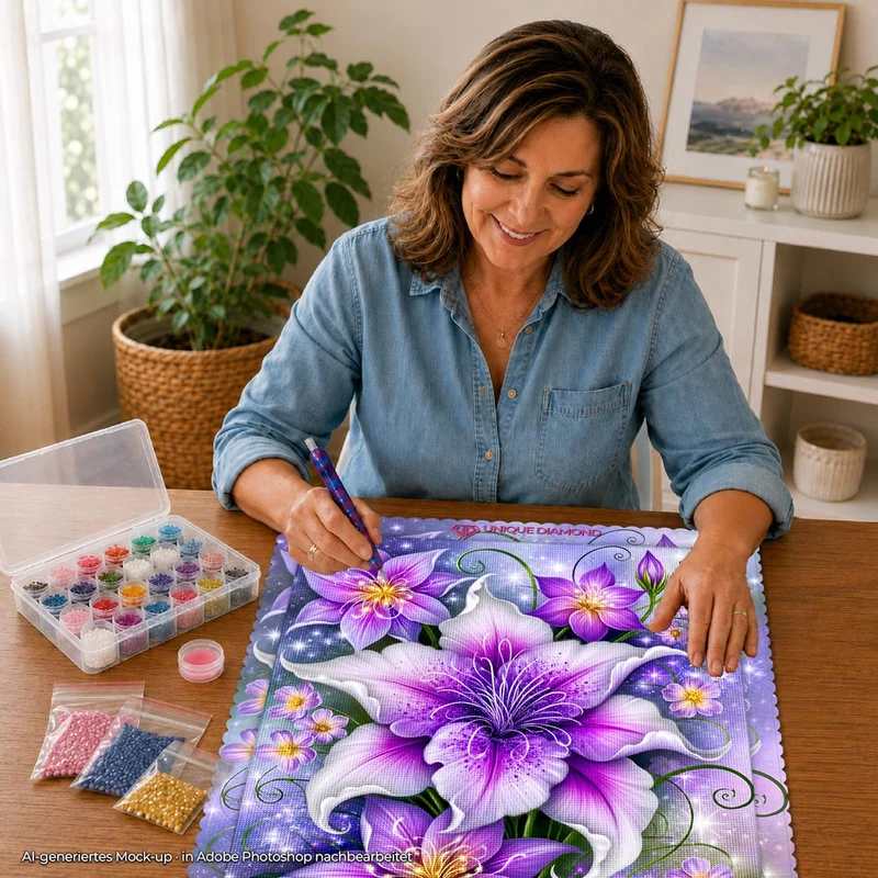 5D Diamond Painting – Violette Blütensinfonie