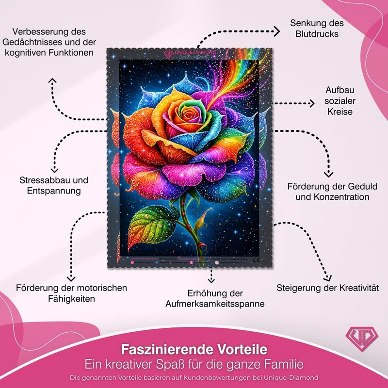 5D Diamond Painting – Regenbogenrose im Sternenfunkeln