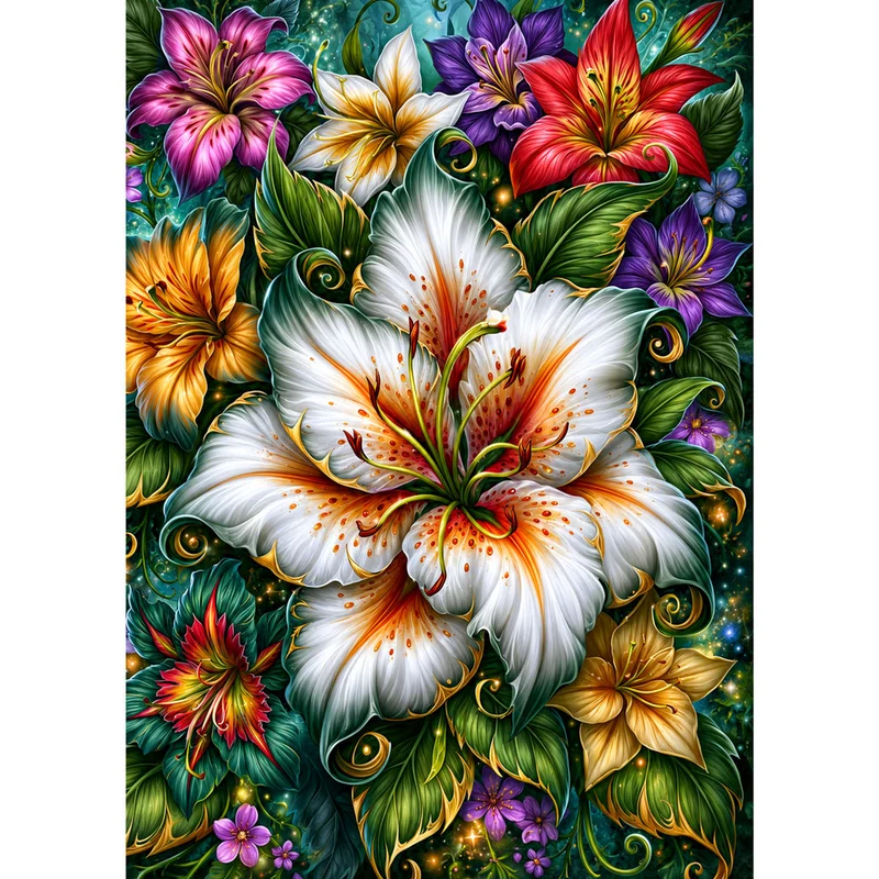 5D Diamond Painting – Lilienpracht im Zauberwald